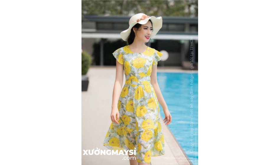 Váy đầm công sở tay áo vải voan chấm bi  XuongMayHaNoivn