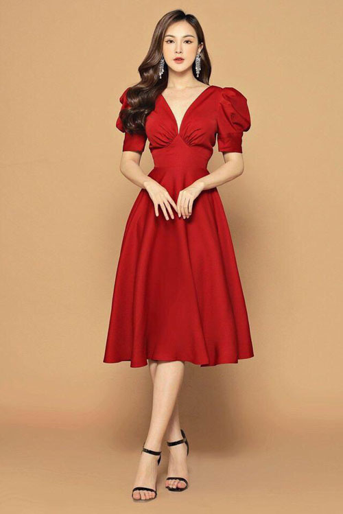 Tổng hợp Váy Nhung Đỏ Xòe Đẹp giá rẻ bán chạy tháng 82023  BeeCost